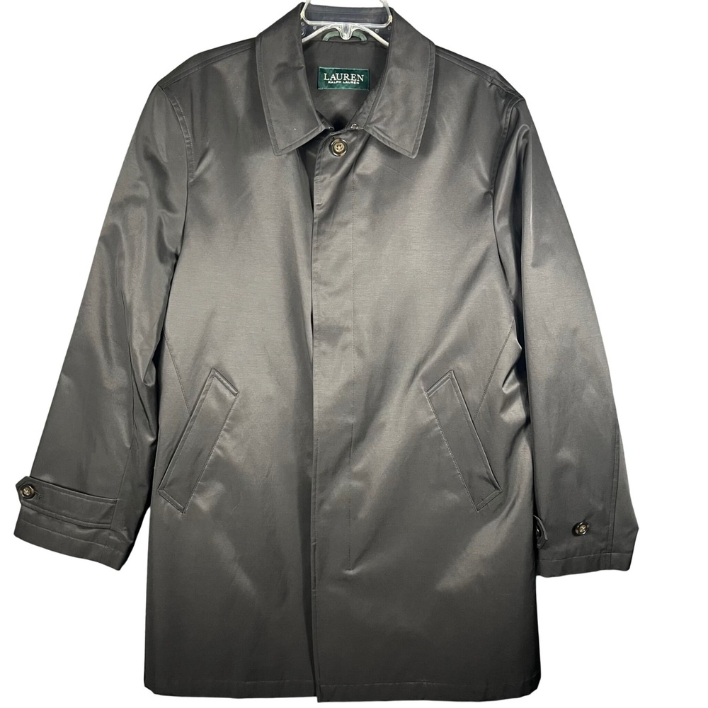 Ralph Lauren Trench Coat Mens 40R Gray Water Repellent Mac Jacket
